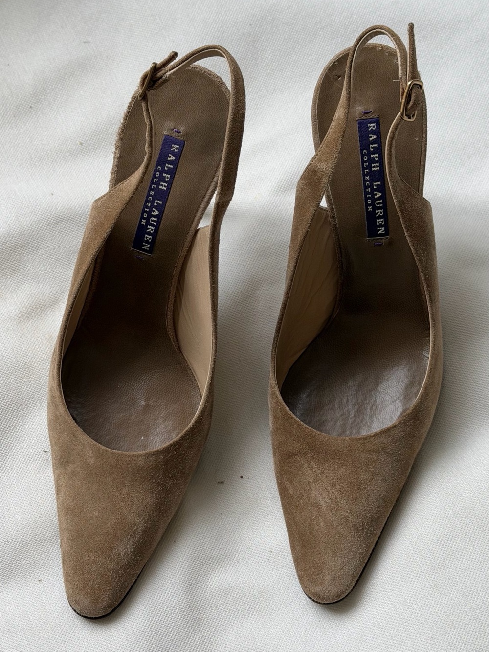 Ralph Lauren Pointed-Toe Suede Pumps in Taupe